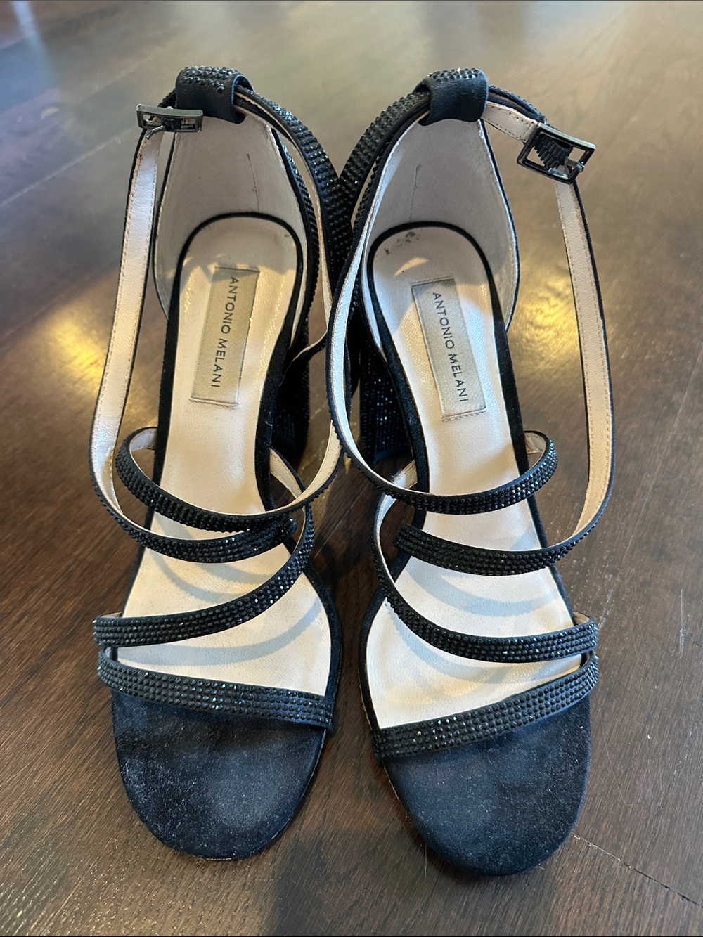 Antonio Melani Black Strappy Suede Heels